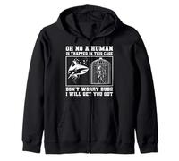 Oh No A Human Is Trapped In This Cage Shark Diver Diving Zip Hoodie