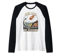 Oh No The Economy Dinosaur Meteor Extinction Raglan Baseball Tee