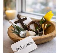 Oh Remember Kit, Symbols of The Easter Resurrection, Christian Easter Decorations Tray Set, Wooden Prayer Bowl, Crown of Thorns Wreath, Faith Keepsake Set for Christian Gifts (WIthout Bowl)