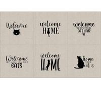 Oh Sew Crafty Limited Cotton Rich Linen Look Fabric Cats Welcome Home Cat Kitten Upholstery Panel (Sold Per Panel of 6)