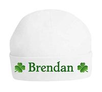 Oh Sew Simple Boys Four-Leafed Clover St Patrick’s Day Personalised Double Layered Cotton Baby Hat with Printed Name.