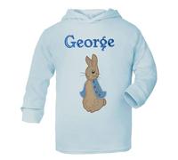 Oh Sew Simple Boys Light Blue Personalised Little Rabbit Lightweight Hoodie - With Name (as8, age, 5_years, 6_years, regular)