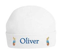 Oh Sew Simple Boys Little Rabbit & Blanket Personalised 100% Double Layered Cotton Baby Hat - Printed with Name (0-3 Months) White