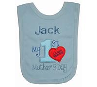 Oh Sew Simple Boys My 1st Mother’s Day Personalised Bib Handmade in the UK with embroidered name (Blue)