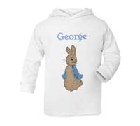 Oh Sew Simple Boys White Personalised Little Rabbit Lightweight Hoodie - With Name (as8, age, 3_years, 4_years, regular)