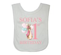 Oh Sew Simple Girls 1st Birthday Little Rabbit Personalised Baby Bib - Printed with the name of your choice - Max 13 Letters