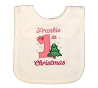 Oh Sew Simple Girls 1st Christmas Tree Personalised Bib - Embroidered with the name of your choice (11 Letters Max) (White)