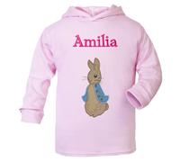 Oh Sew Simple Girls Pink Personalised Baby Rabbit Lightweight Hoodie - With Name (as8, age, 5_years, 6_years, regular)