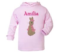 Oh Sew Simple Girls Pink Personalised Flopsy Bunny Lightweight Hoodie - With Name (as8, age, 5_years, 6_years, regular)