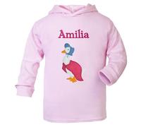 Oh Sew Simple Girls Pink Personalised Jemima Puddleduck Lightweight Hoodie - With Name (as8, age, 2_years, 3_years, regular)