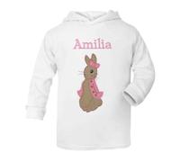 Oh Sew Simple Girls White Personalised Flopsy Bunny/Little Rabbit Lightweight Hoodie - With Name (as8, age, 3_years, 4_years, regular)