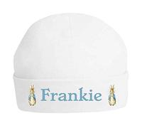 Oh Sew Simple Little Rabbit Personalised Printed 100% Double Layered Cotton Baby Hat - Printed with Name (Max 13 Letters) Available in 3 Sizes (0-3 Months) White