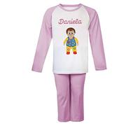 Oh Sew Simple Mr Tumble Pink & White Girls Personalised Pyjama Set Embroidered with The Name of Your Choice - Available in 5 Sizes. (2-3 Years)