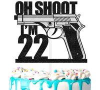 OH Shoot cake topper 22nd birthday happy pistol decorations, fun 22nd birthday party, 22 anniversary party black glitter decorations, great party decoration supplies. (22nd)