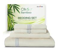 Oh So Bamboo 4 Piece Bedding Set - Ivory Pearl - Double - Embroidered Design - 100% Organic Bamboo Viscose Cooling Silky Soft & Smooth - Luxurious Comfort for a Restful Sleep - Hypoallergenic