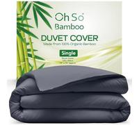 Oh So Bamboo Duvet Cover - Charcoal - Single - Embroidered Design - 100% Organic Bamboo Viscose Breathable Bedding Silky Soft & Smooth - Hidden Zip & Corner Ties - Hypoallergenic - 135x200 cm