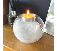 Oh So Precious Glass Feather Filled Tea Light Holder