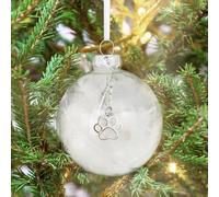 Oh So Precious Pet Memorial Feather Filled Glass Bauble With Paw Print Charm