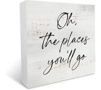 Oh The Places You'll Go Wood Box Sign Rustic Nursery Quote Decor for Wall Tabletop Home Nursery Office Shelf Table Decor 5x5 Inches