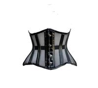 OH WEARS Black PVC and Mesh Steel Boned Underbust Corset, Hourglass Waist Trainer with Lace-Up Back, Tight Lacing, Cosplay, and Burlesque (UK, Alpha, XXL, Regular, Regular, Black)