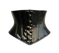 OH WEARS Halloween Underbust Black PVC Corset Steel Boned Waist Trainer Steampunk Perfect Hourglass Figure (UK, Alpha, XXS, Regular, Regular, 1, Black)
