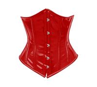OH WEARS Women Black Pvc Basque and Corsets Underbust Waist Training Corset Black Vinyl Shapwear With Tight Lace up Plus Size Corset Steel Boned Waist Cincher (UK, Alpha, 3XL, Regular, Regular, Red)