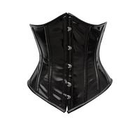 OH WEARS Women's Underbust Black PVC Steel Boned Corset Waist Cincher Hourglass (UK, Alpha, 7XL, Regular, Regular, Black)