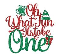 Oh What Fun It’s Fun to Be One Cake Topper, Christmas 1st Birthday Cake Decor, Santa One, Winter Holiday Christmas Xmas Baby’s 1st Birthday Baby Shower Party Decorations Supplies