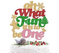Oh What Fun It's to be One Cake Topper, Our Little Snowflake is One, Winter Xmas Christmas Theme Baby First Birthday 1st Bday Party Decorations Supplies for Boy Girl