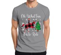 Oh What Fun Tis to Ride Christmas Horse Reindeer Buffalo Plaid Men's T-Shirt, gray, XL