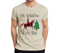 Oh What Fun Tis to Ride Christmas Horse Reindeer Buffalo Plaid Men's T-Shirt, natural, L