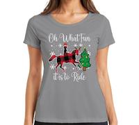 Oh What Fun Tis to Ride Christmas Horse Reindeer Buffalo Plaid Women's T-Shirt, gray, XL