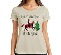 Oh What Fun Tis to Ride Christmas Horse Reindeer Buffalo Plaid Women's T-Shirt, natural, 3XL