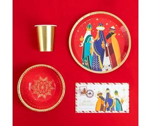 OH YEAH - 6 People Three Kings Disposable Kit - 38 Pieces - Christmas Theme Decoration of the Three Kings Night - Christmas Festive Design - Celebration Night of Kings