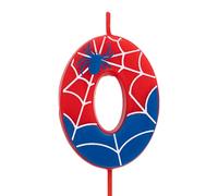 OH YEAH - Number 0 Spider Candles for Cakes - Numbers 0 to 9-6 cm - Perfect for Children's Cakes - Red and Blue with Spider Webs and Spider - Children's Birthday Candle - Spiderman Party
