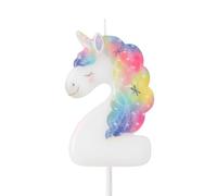 OH YEAH - Number 2 Unicorn Cake Candle - 6 cm - Children's Birthday Candle - White with Mane and Multicolour Horn - Unicorn Party Decoration