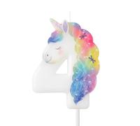 OH YEAH - Number 4 Unicorn Cake Candle - 6 cm - Children's Birthday Candle - White with Mane and Multicolour Horn - Unicorn Party Decoration