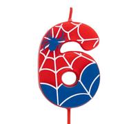 OH YEAH - Number 6 Spider Candles for Cakes - Numbers 0 to 9-6 cm - Perfect for Children's Cakes - Red and Blue with Spider Webs and Spider - Children's Birthday Candle - Spiderman Party