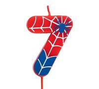 OH YEAH - Number 7 Spider Candles for Cakes - Numbers 0 to 9-6 cm - Perfect for Children's Cakes - Red and Blue with Spider Webs and Spider - Children's Birthday Candle - Spiderman Party