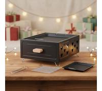 OHAANYY Portable Charcoal Grill, Camping Stove with Drawer Mounted Charcoal Shelf, Mini Grill, Table Grill for Barbecues, Picnics and Tea Preparation (Black)