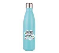 "Ohana Means Family" Design - Inspirational Quote with Tropical Flowers & Leaves, Stainless Steel Bottle. (Mint Green)
