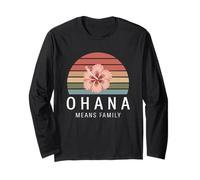 Ohana Means Family Hawaiian Sunset Hibiscus Long Sleeve T-Shirt