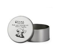 Ohana Means family Portable Metal Tin Storage Box Biscuit Chocolate Tin Emergency Stuff Birthday Gift. (Round)