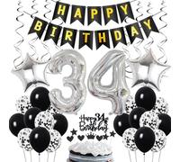 Ohaoduo 34th Birthday Decoration, Birthday Decoration 34 Years Men, 34th Birthday Man Decoration, 34 Balloon Black and Silver Decoration, Balloon 34th Party, 34 Man Woman
