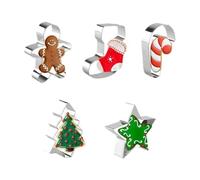 OHAOLYLE Christmas Cookie Cutter Set 5 Pieces - Gingerbread Man,Socks,Candy Cane, Christmas Tree, Star Shapes,Stainless Steel Biscuit Cutter Molds Set for Holiday Baking