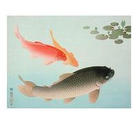 Ohara Common Golden Carp Fish Japan Painting Art Print Canvas Premium Wall Decor Poster Mural