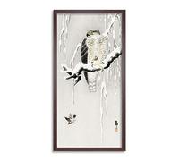 Ohara Koson Hawk with captured ring sparrow Long Framed Art Print Wall Poster 25x12 inch
