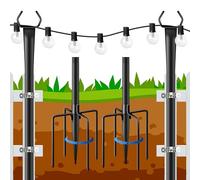 ohbien 10FT String Light Poles, 2 Pack Adjustable Metal Festoon Light Pole with Fork for Outdoor, String Festoon Fence Lights Pole for Patio, Deck, Backyard, Garden, Party, Wedding