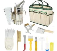 ohbien 12 PCS Beekeeping Tool Kit, Beekeeping Starter Kit - Hive Tool, Bee Smoker, Beehive J Hook, Frame Handle, Bee Brush & Accessories, Beekeeper Toolkit, Supplies Set for Beginners & Professionals