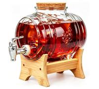ohbien 1L Glass Whiskey Barrel Dispenser with Tap and Wooden Stand Set | 2 in 1 Glass Wine Barrel Beverage Dispenser, Whisky Decanter Barrel Drink Dispenser for Beer Wine Whisky Lemonade Juice